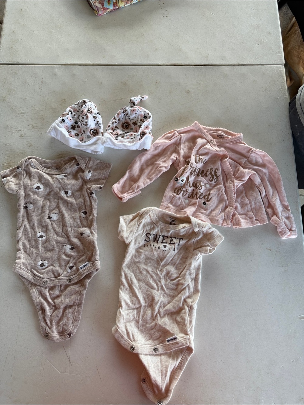 Gerber Pink Wrap-Style Baby Top with Gold Script & Neutral Bodysuits